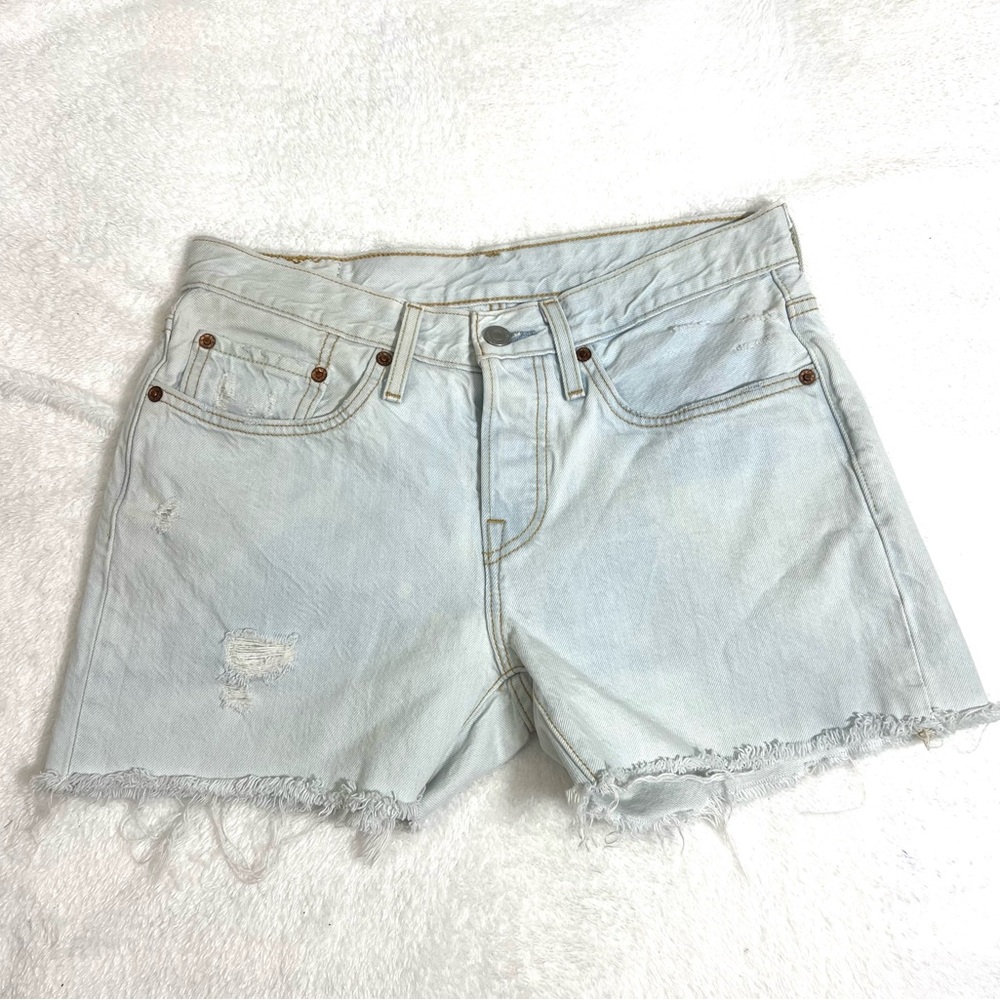 Levi’s 501 Cutoffs Jean Shorts Denim Light Wash Bleached Distressed Size 26